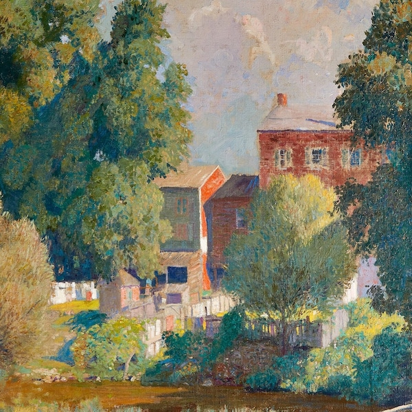 Daniel Garber, Houses, Shannonville, 1923, Landscape Art, Rural Art, Farmhouse Art, Farm Decor American Impressionist, PA Impressionist,