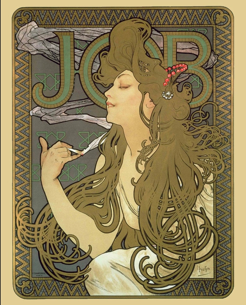 JOB Art Nouveau Style Fine Art Print by Alphonse Mucha of a Beautiful Woman