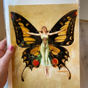 GORGEOUS, Art Deco, F.X. Leyendecker, Modern Art, Leyendecker, LIfe Magazine, Wall Art, Home Decor, Butterfly Fairy, Yellow Decor, Unique, image 5