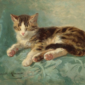 Cat Art, Cat Artwork, Cat Print, Cat Wall Art, Cat Decor, Antique Vintage Animal Print, 19th Century, Cat Resting, Henriëtte Ronner-Knip