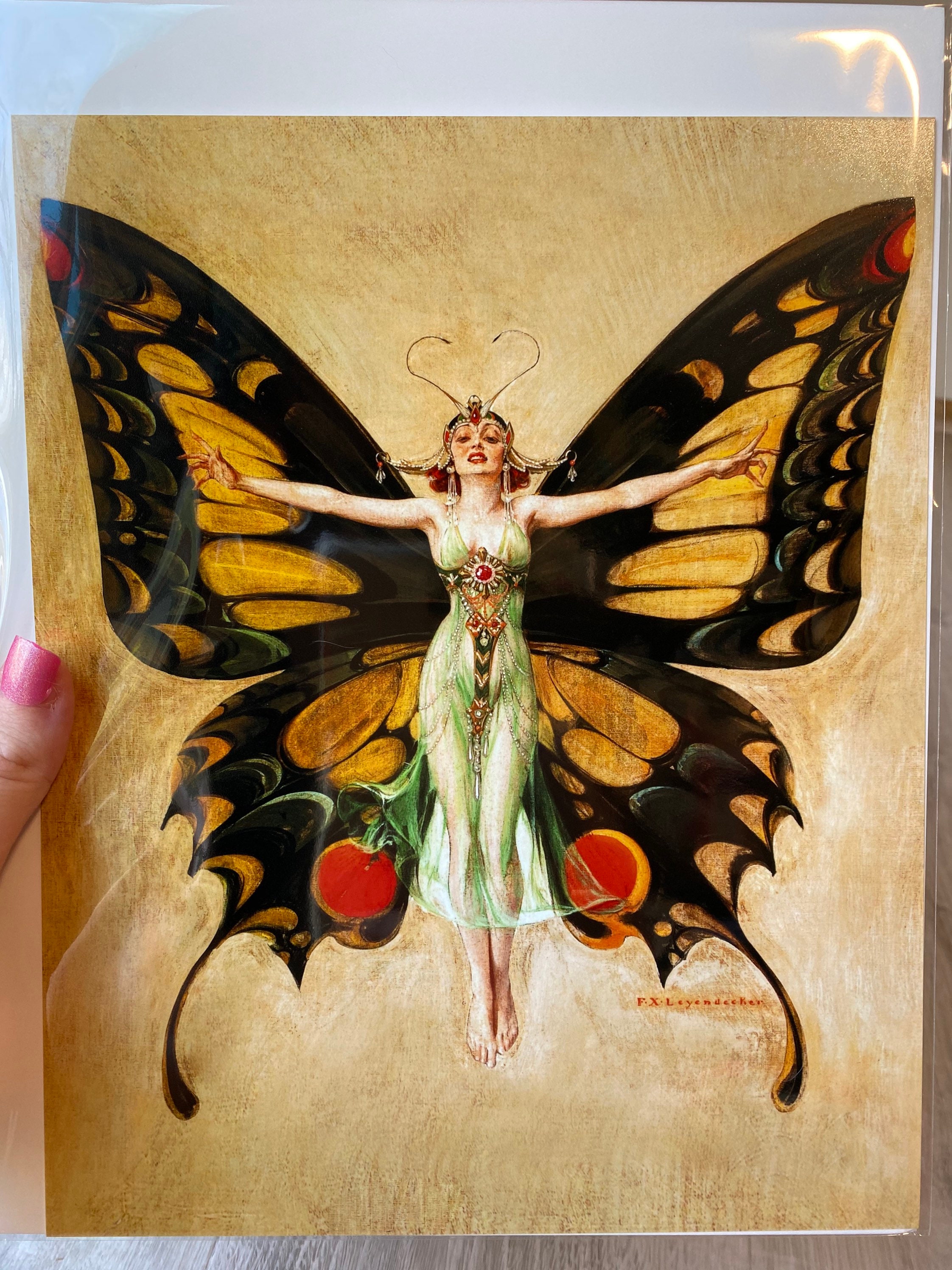 STUNNING Art Deco Flapper Butterfly Fine Art Print by F.X.