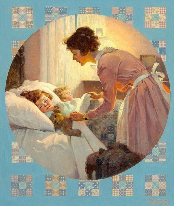 Norman Rockwell, Mother Tucking Children Into Bed, Mothers Little