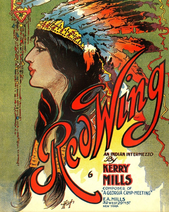 Art Nouveau Indian Art, Red Wing, American Western Art, Native