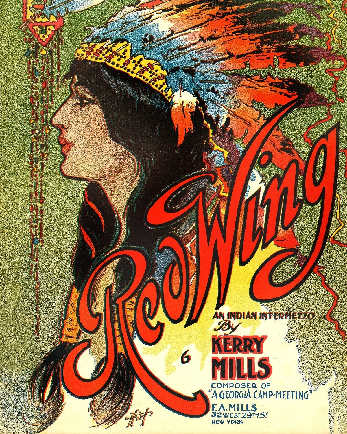 Art Nouveau Indian Art, Red Wing, American Western Art, Native