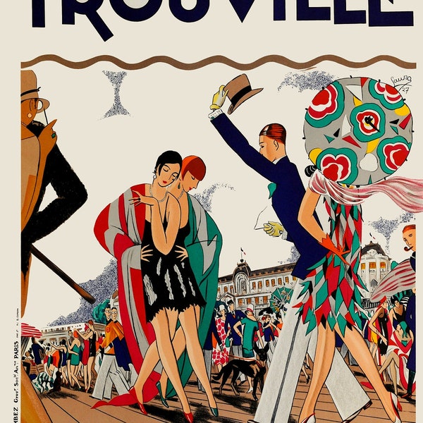 Affiche Art Déco, Affiche Trouville, Affiche de voyage Trouville-sur-Mer, Impression d’affiche de voyage, Art Français, Œuvre d’art Français, Art Flapper,