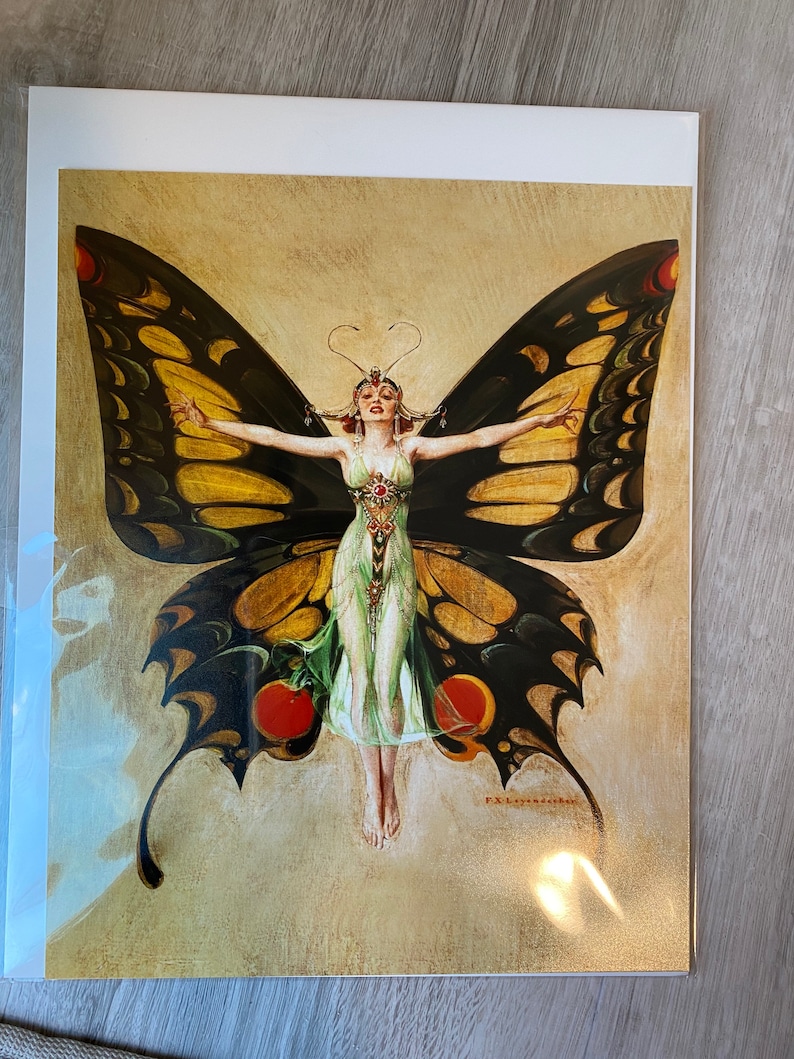 GORGEOUS, Art Deco, F.X. Leyendecker, Modern Art, Leyendecker, LIfe Magazine, Wall Art, Home Decor, Butterfly Fairy, Yellow Decor, Unique, image 4
