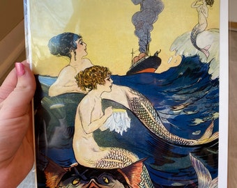 Mermaid Puck Magazine Cover Art Print Mermaids in the Sea Shipwreck Fine Art Print