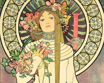 Art Nouveau Style Fine Art Print by Alphonse Mucha of a Beautiful Woman
