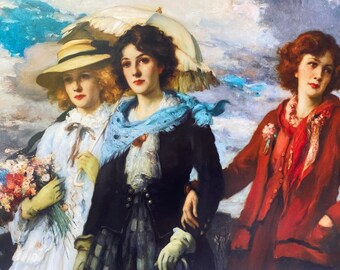 Fernand Toussaint, The Three Strollers, Art Deco, Flapper,  1920’s, Art Deco Women, Toussaint Artwork,