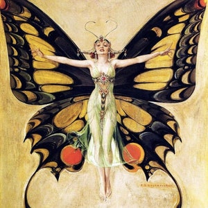 GORGEOUS, Art Deco, F.X. Leyendecker, Modern Art, Leyendecker, LIfe Magazine, Wall Art, Home Decor, Butterfly Fairy, Yellow Decor, Unique, image 1