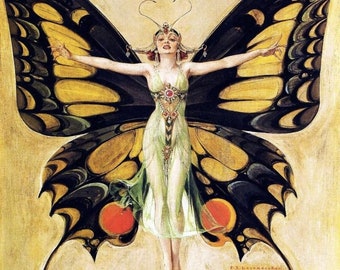 Art Deco Butterfly Fine Art Print by F.X. Leyendecker (8x10 Fine Art Photo Print) Art Nouveau Life Magazine Cover Art