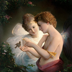 Cupid and Psyche, Cupid, Valentine, Valentine&#39;s Day, Cherub Art, Angel Art, Angel Decor, Angel Wall Art, Light Academia, Academia Art,