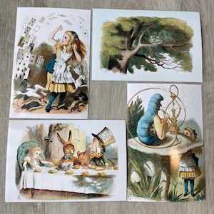 Set of Alice in Wonderland Lewis Carroll 4x6 Prints - Cheshire Cat, Mad Hatter, The Caterpillar
