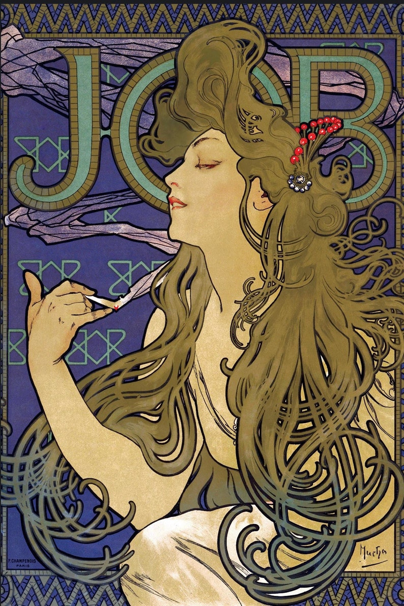 Art Nouveau, Alphonse Mucha, Mucha Art, Mucha Poster Print, Mucha Wall Art, Poster Art, Job Rolling Papers, Art Deco, Art Nouveau Art, afbeelding 1
