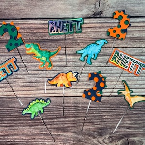 Dinosaur Cupcake Toppers | Custom Birthday Cupcake Toppers | Jurassic Party Theme | Dino Birthday Party Decor | Dinosaur Birthday Party