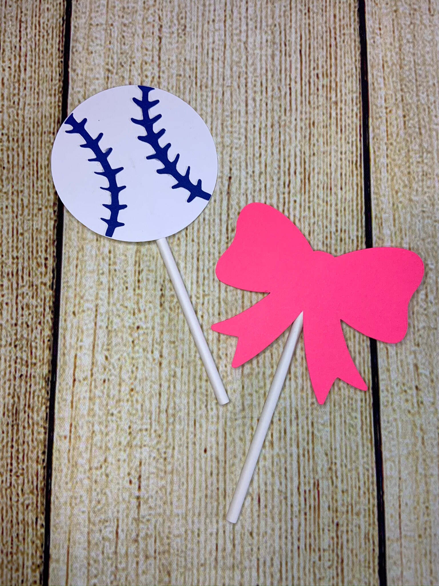 Baseballs or Bows Cupcake Toppers Gender Reveal Party Etsy