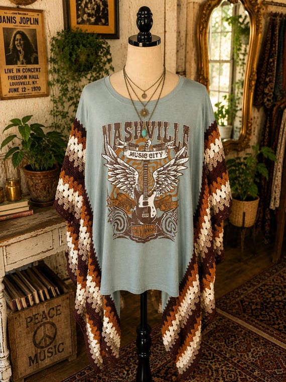 Upcycled T-shirt Crocheted Poncho - Etsy Israel