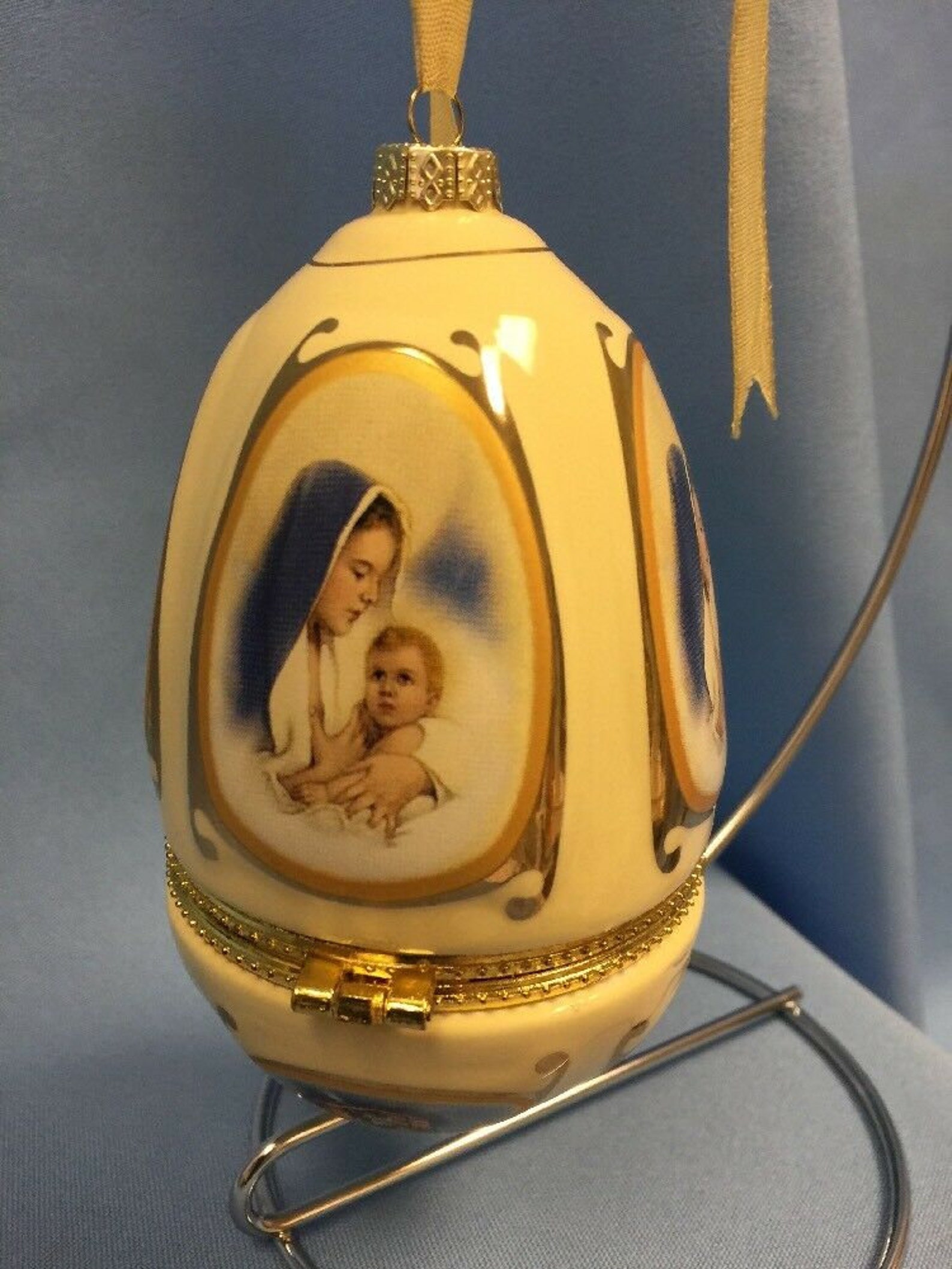 Porcelain MUSICAL Egg Ornament Opens for Trinkets 4.25 Mr Etsy