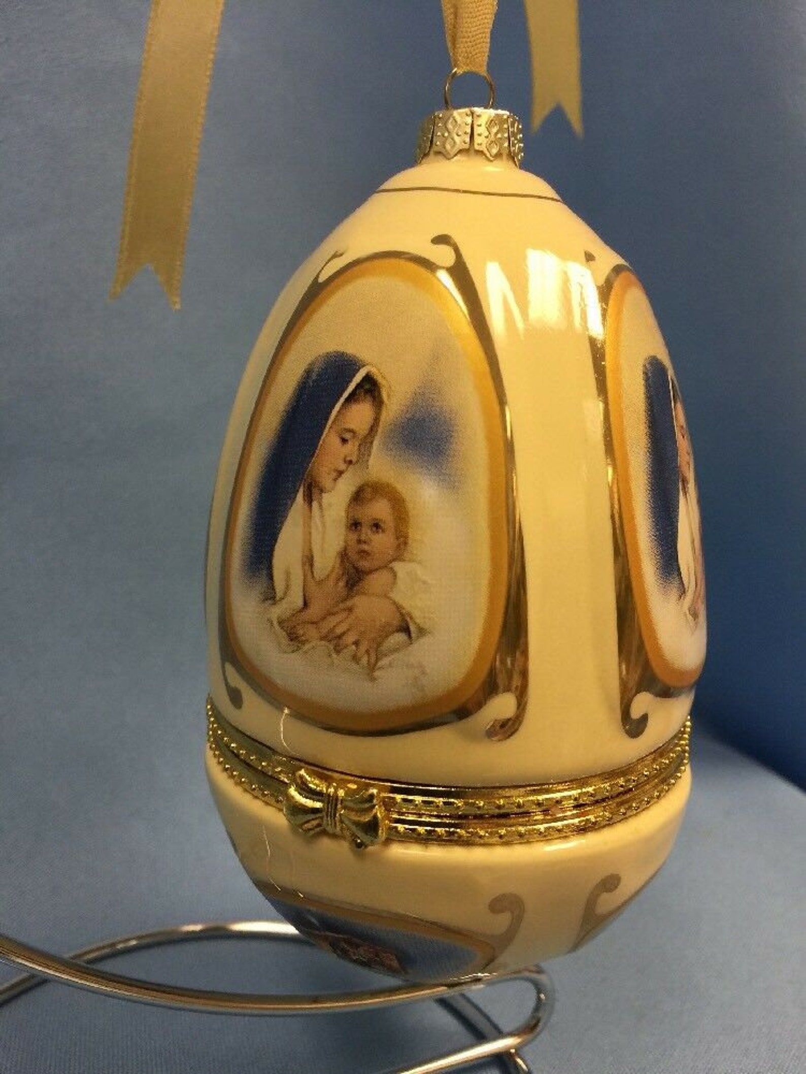 Porcelain MUSICAL Egg Ornament Opens for Trinkets 4.25 Mr Etsy