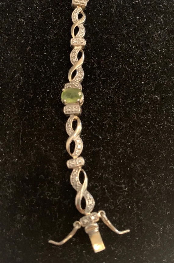 VTG Sterling Silver & Peridot Bracelet, Gold Acce… - image 9