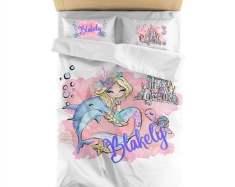 Customized Girl's Mermaid Bedding - Peach skin