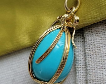 Ciondolo a forma di uovo in turchese Jean Schlumberger, autentico Tiffany & Co., in oro 18 carati, fuori produzione, regalo per lei.