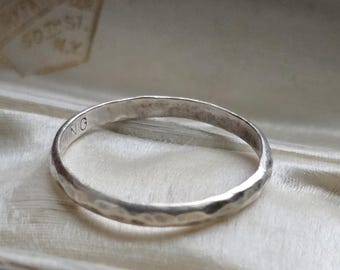 Antique Art Deco Hammered Sterling Silver Band Ring, Size 5.75