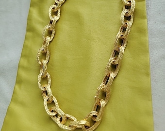 Vintage 18K Yellow Gold Textured Oval Link Chain Choker Statement Necklace