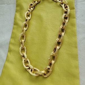 Vintage 18K Yellow Gold Textured Oval Link Chain Choker Statement Necklace