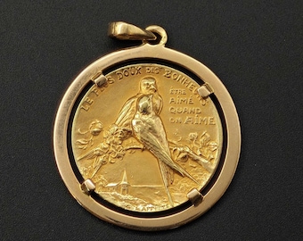 Ciondolo medaglione antico francese in oro 18 carati, vintage e riservato - Firmato L. Lafitte
