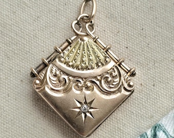 Ciondolo antico a stella in oro bicolore 10 carati con diamanti, portachiavi vittoriano per orologio.