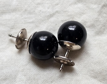 Reserved Vintage French 18K White Gold Onyx Studd Earrings,  Post Earrings