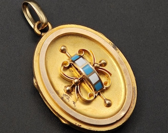 Medaglione vittoriano in stile etrusco revival in oro 14 carati, con riserva di consegna - Circa 1880.