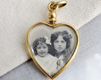 SOLD Antique 18K Gold Double-sided Open Face Heart Locket, Heart Charm Pendant, Gift for Her