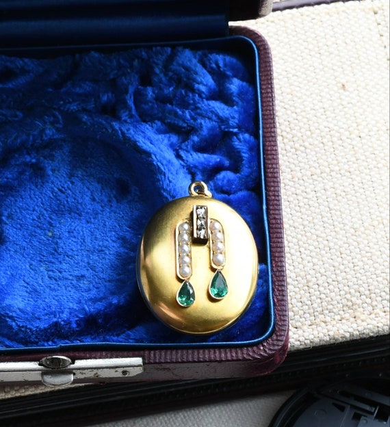 Antique Victorian European 15K Solid Gold Emerald… - image 2