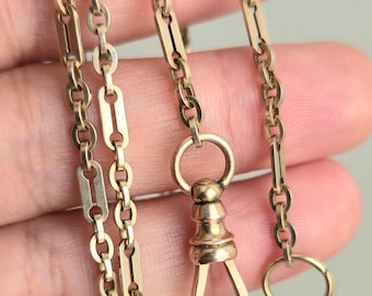 VENDUTO Antica catena per orologio con graffetta e maglia ovale in oro massiccio 10k-12k da 18 pollici, regalo per lei