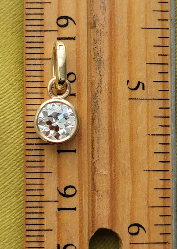 14k Gold Old European Cut Diamond Pendant: Bespoke Bezel Set, GIA D VS2