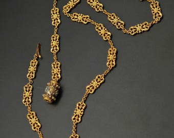 Antica collana sautoir in filigrana edoardiana 14k, 32,25"