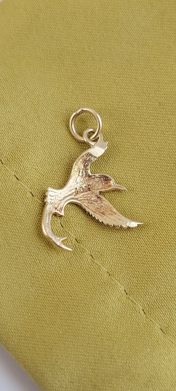 Vintage 14K Gold Bird Charm Pendant, Lucky Charm - image 5