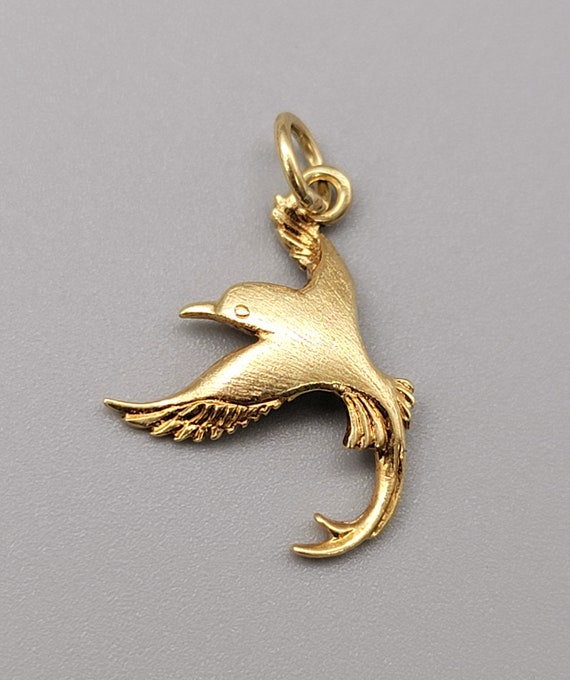 Vintage 14K Gold Bird Charm Pendant, Lucky Charm - image 1