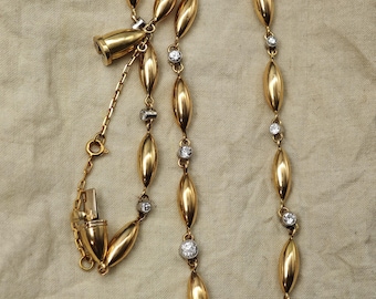 Collana vintage in oro 18 carati con diamanti a forma di siluro, taglio Old Mine ed European Cut, 42 cm (16,5").