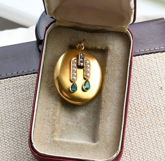 Antique Victorian European 15K Solid Gold Emerald… - image 4