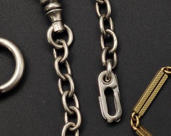 Estensione per catena da orologio in argento sterling antico, con clip, per porta ciondoli
