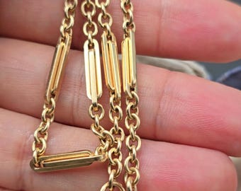 SOLD Antique 14k Yellow Gold Trombone Link Cable Link Watch Chain Necklace (Almost 14")