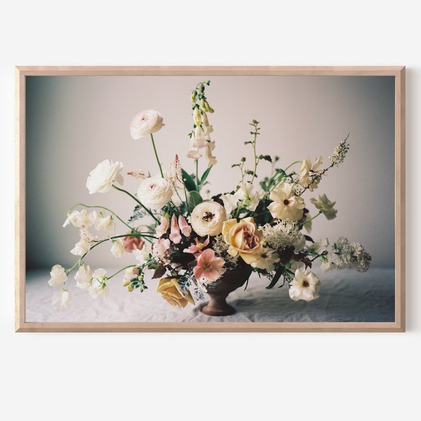 Cottage Florals on 35mm film /// *digital download* flower bouquet wall art, film photography, moody floral art print