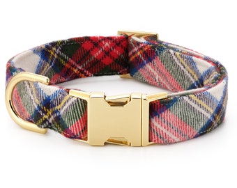 SECONDS SALE: Regent Plaid Dog Collar // Flannel Dog Collar // Holiday Dog Collar // Modern pet collar with discolored hardware