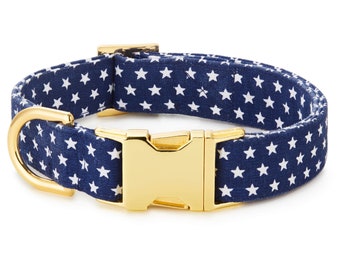 SECONDS SALE: Star Spangled Dog Collar // 4th of July pet collar // Blue Dog Collar //  Modern pet collar with discolored hardware