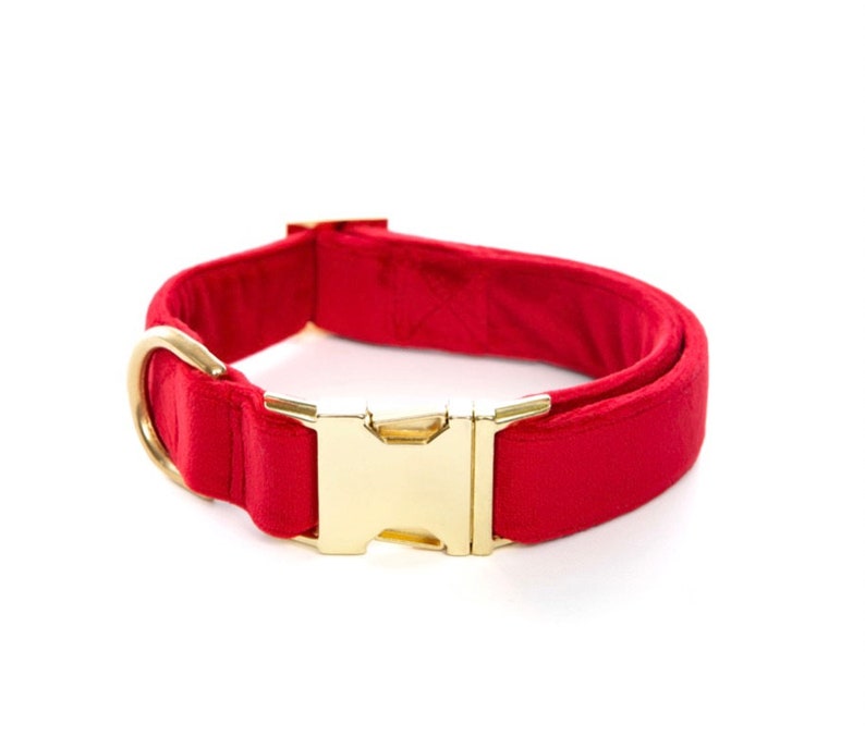 Cranberry Velvet Dog Collar // Red pet collar // Holiday dog image 1