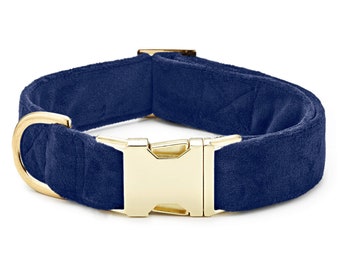 SECONDS SALE: Navy Velvet Dog Collar // Dark Blue pet collar // Wedding dog neckwear // Chic dog collar // Collar with minor scratches