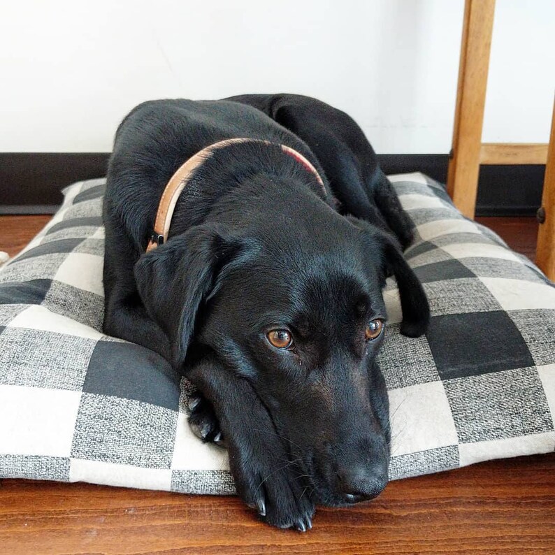 Buffalo Check dog bed cover // Black and tan plaid pet bed Etsy